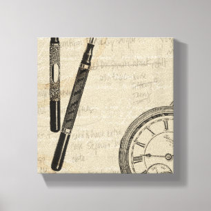 Vormt pennen en watchface met notities canvas afdruk