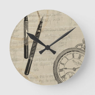 Vormt pennen en watchface met notities ronde klok