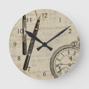 Vormt pennen en watchface met notities ronde klok