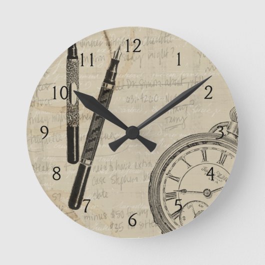 Vormt pennen en watchface met notities ronde klok (Voorkant)