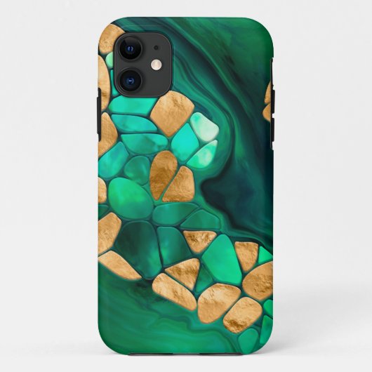 Voronoïsche cellen abstract - groenen en goud Case-Mate iPhone case (Achterkant)