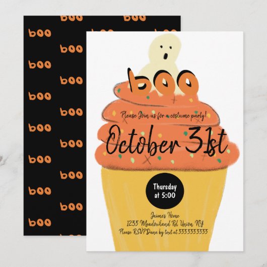 Vorst Cupcake Geest Kostuum Halloween Feest Kaart (Voorkant / Achterkant)