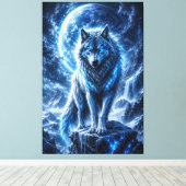 Vorst Wolf Maan Fantasie Canvasprint Canvas Afdruk (Insitu (Houten vloer))