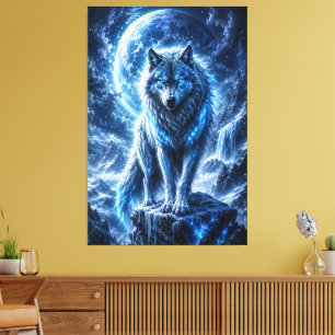 Vorst Wolf Maan Fantasie Canvasprint Canvas Afdruk