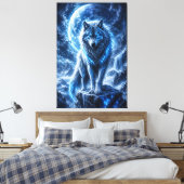 Vorst Wolf Maan Fantasie Canvasprint Canvas Afdruk (Insitu (Slaapkamer))