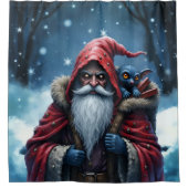 Vorstbeet Santa & zijn ondeugende elf. Douchegordijn (Voorkant)