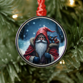 Vorstbeet Santa & zijn ondeugende elf. Metalen Ornament