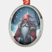 Vorstbeet Santa & zijn ondeugende elf. Metalen Ornament (Links)