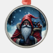 Vorstbeet Santa & zijn ondeugende elf. Metalen Ornament (Voorkant)