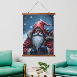 Vorstbijtende Kerstman & Zijn Ondeugende Elf. Hangend Wandkleed