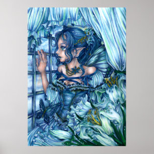 Vorstfee-meisje bekijkt een saffierblauwe winter poster