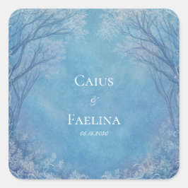 Vorstig Azuur Filigraan Winter Woud Bruiloft Vierkante Sticker