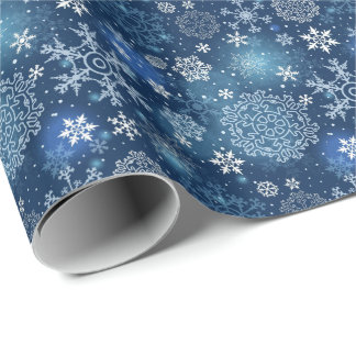 Vorstig Blauw Sneeuwvlokken Patroon Cadeaupapier