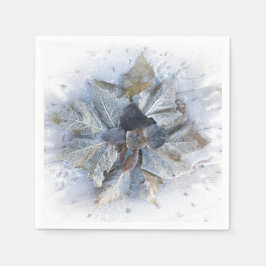 Vorstige bladeren in wintersneeuw grijs wit bruin servet