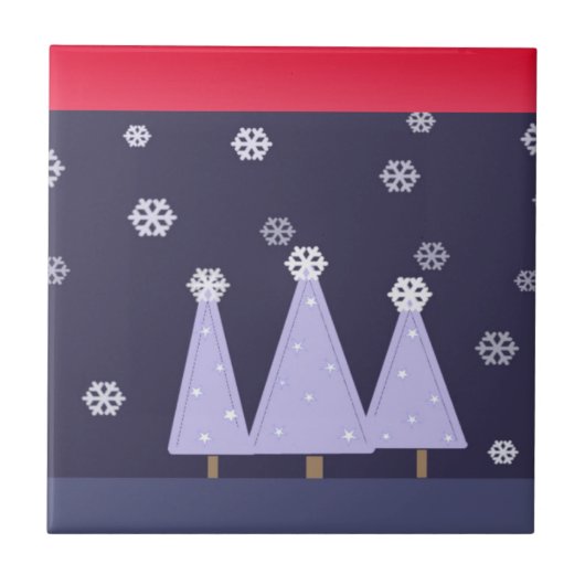 Vorstige Blauwe Kerstbomen Tegeltje (Voorkant)