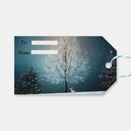 Vorstige boom in de avond cadeaulabel