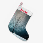Vorstige boom in de avond kleine kerstsok (Voorkant (Hangend))