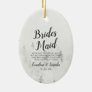 Vorstige Dennen Rustieke Witte Winter Bruidsmeisje Keramisch Ornament