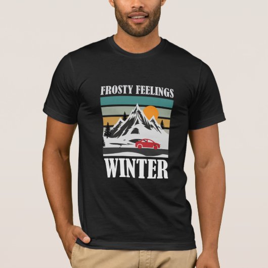 Vorstige Gevoelens Winter Berg Rode Auto T-Shirt (Voorkant)