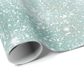 Vorstige Mint Glow Witte Glitter Patroon Cadeaupapier (Rol Hoek)