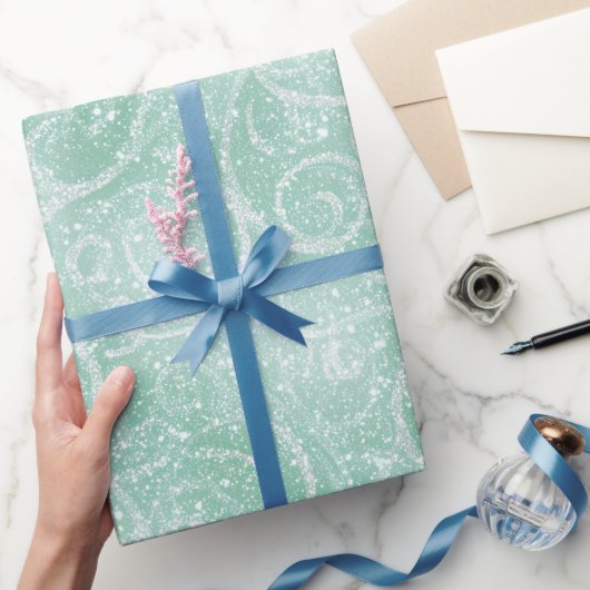Vorstige Mint Glow Witte Glitter Patroon Cadeaupapier (Geschenken)