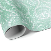 Vorstige Mint Glow Witte Glitter Patroon Cadeaupapier (Rol Hoek)