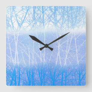 Vorstige Nevelige Bomen Babyblauw Vierkante Klok