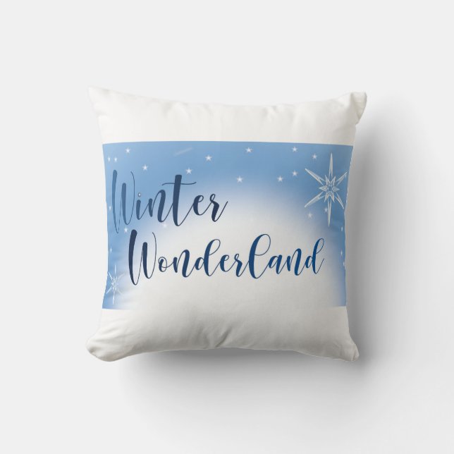 Vorstige Sereniteit: Winter Wonderland Blauw & Wit Kussen (Voorkant)