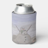 Vorstige Sneeuwman Aan Het Strand Blikjeskoeler (Blikje Voorkant)