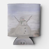 Vorstige Sneeuwman Aan Het Strand Blikjeskoeler (Voorkant)