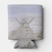 Vorstige Sneeuwman Aan Het Strand Blikjeskoeler (Achterkant)