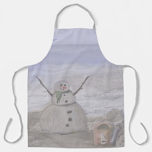Vorstige Sneeuwman Aan Het Strand Grote Schort (Voorkant)