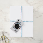 vorstige stoffige blauwe winter bloemige monogram cadeaulabel (Met Touw)