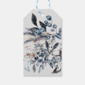 vorstige stoffige blauwe winter bloemige monogram cadeaulabel (Achterkant)