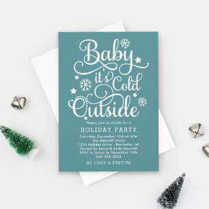Vorstige Teal Baby Het Is Koud Buiten Winterfeest Kaart