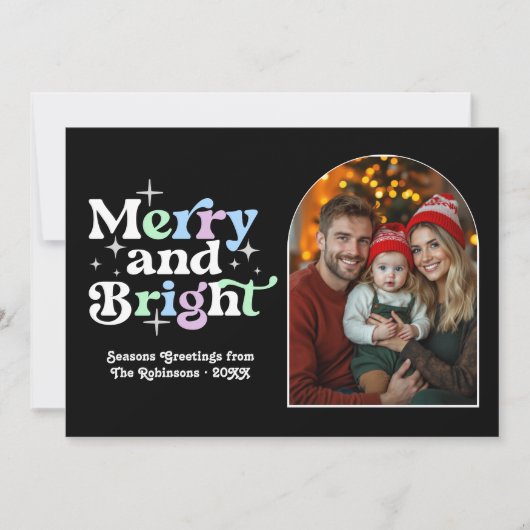 Vorstige Winter Moderne Retro Kerstmis Familie Fot Feestdagenkaart (Voorkant)