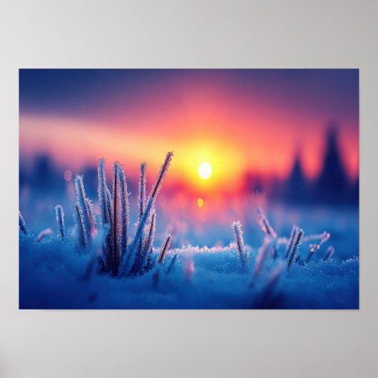 Vorstige winterweide bij zonsopgang poster (Voorkant)