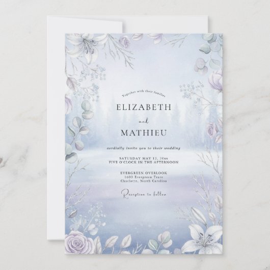 Vorstige Zilveren Eucalyptus Bruiloft Kaart (Voorkant)