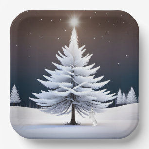 Vorstkerstboom met konijn papieren bordje