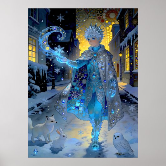 Vorstmaker van een Maanverlichte Straat – Een Wint Poster (Voorkant)