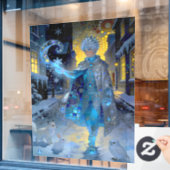 Vorstmaker van een Maanverlichte Straat – Een Wint Raamsticker (Cafe Raam)