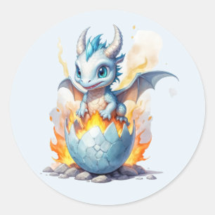 Vorstvuur Jong Draakje Blauw Ronde Sticker