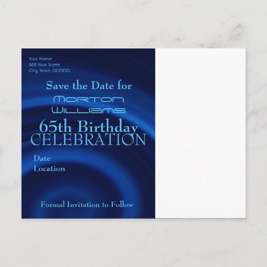 Vortex 65th Birthday Save the Date Briefkaart (Achterkant)
