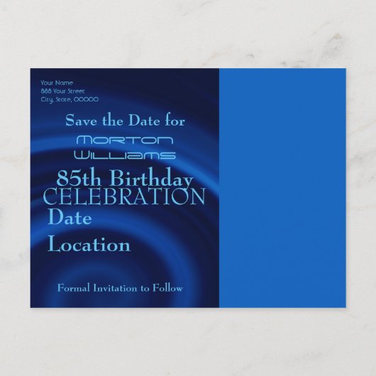 Vortex 85th Birthday Save the Date Briefkaart (Achterkant)