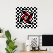 Vortex afdrukken in rood, wit en zwart poster (Thuiskantoor)