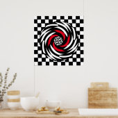Vortex afdrukken in rood, wit en zwart poster (Keuken)