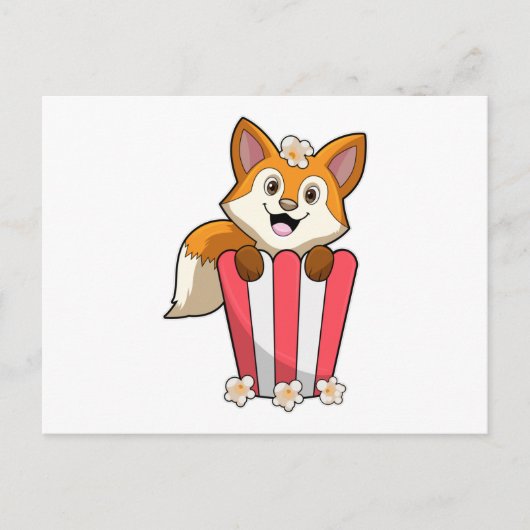 Vos aan het eten met popcorn briefkaart (Voorkant)