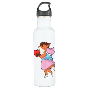 Vos als bruid met jurk en hart waterfles 
