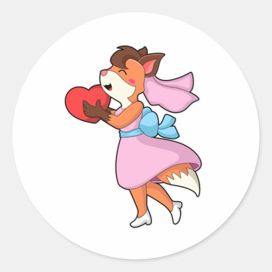 Vos als bruid met jurk & hart ronde sticker (Voorkant)