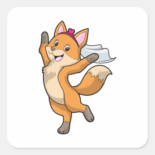 Vos als bruid met sluier en hart vierkante sticker (Voorkant)